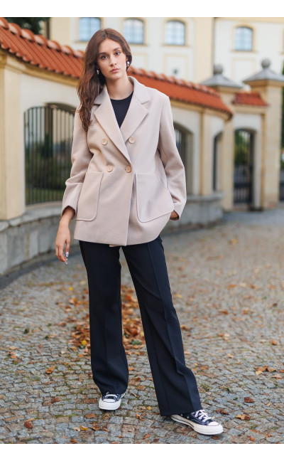 Kurtka wełniana beżowa - elegancka, taliowana | B&B Studio