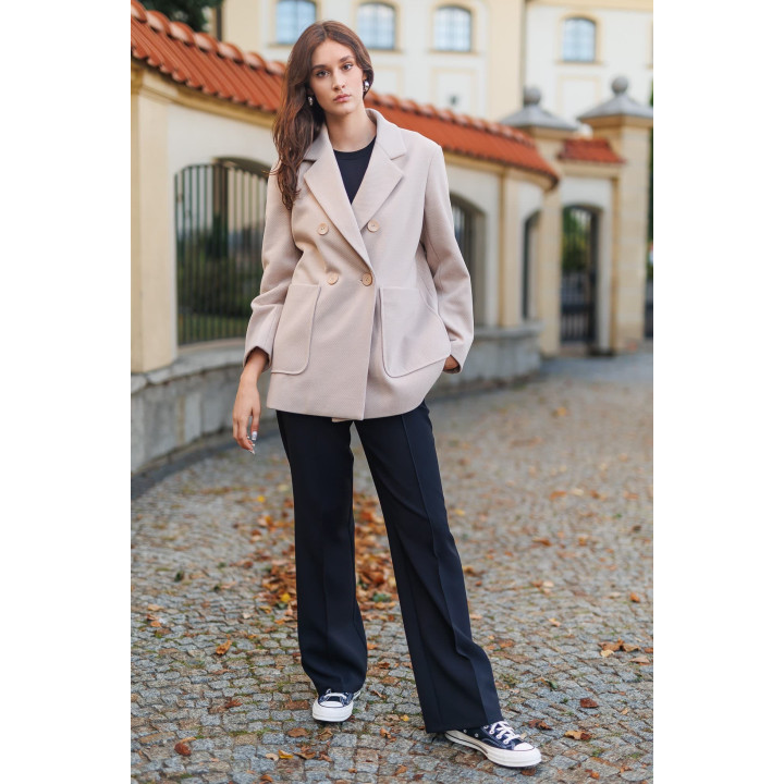 Beige Wool Jacket - Elegant Fitted Design | B&B Studio