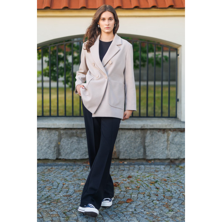 Kurtka wełniana beżowa - elegancka, taliowana | B&B Studio