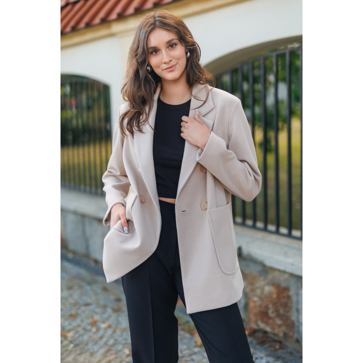 Beige Wool Jacket - Elegant Fitted Design | B&B Studio