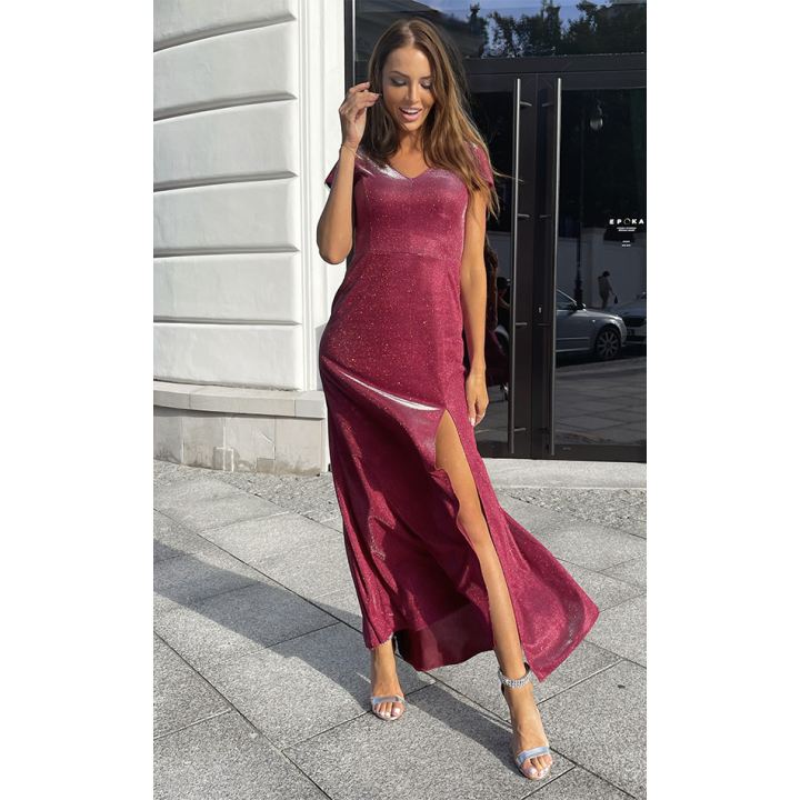 Eva - Elegant Evening Dress - Pink Sequins