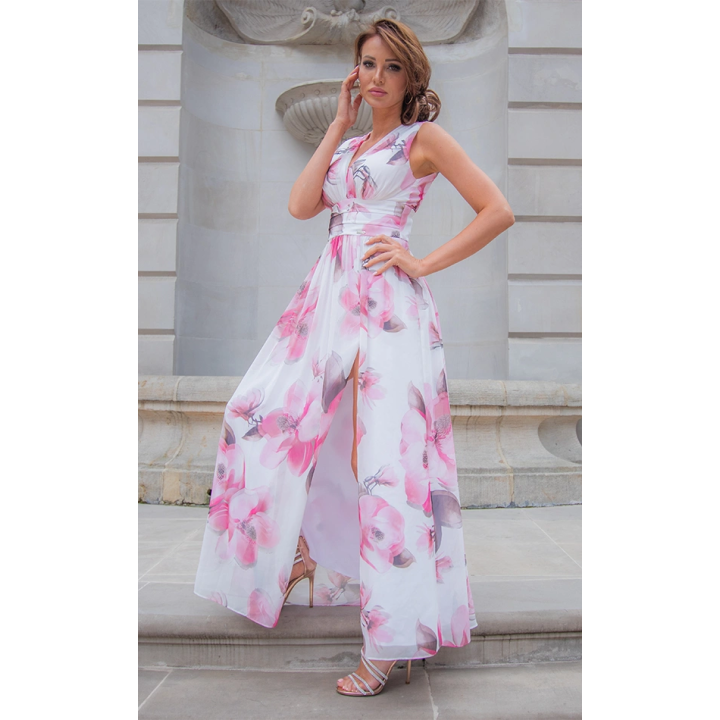 Robe Élégante Iwanka - Motif Floral Orchidée Rose