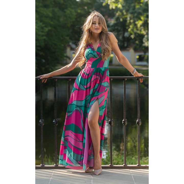 Elegant Iwanka Dress - Pink Orchid Floral Pattern