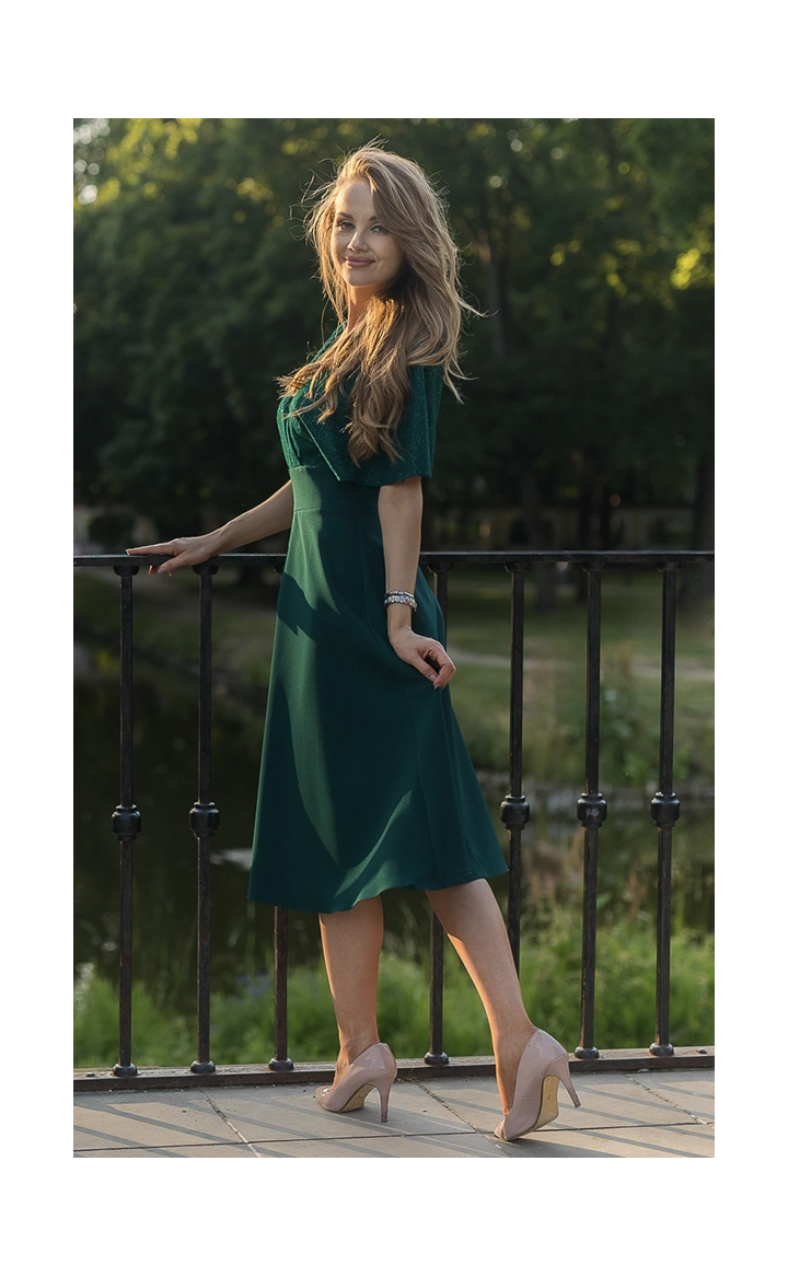 Nel - Robe Évasée Élégante - Vert Sapin