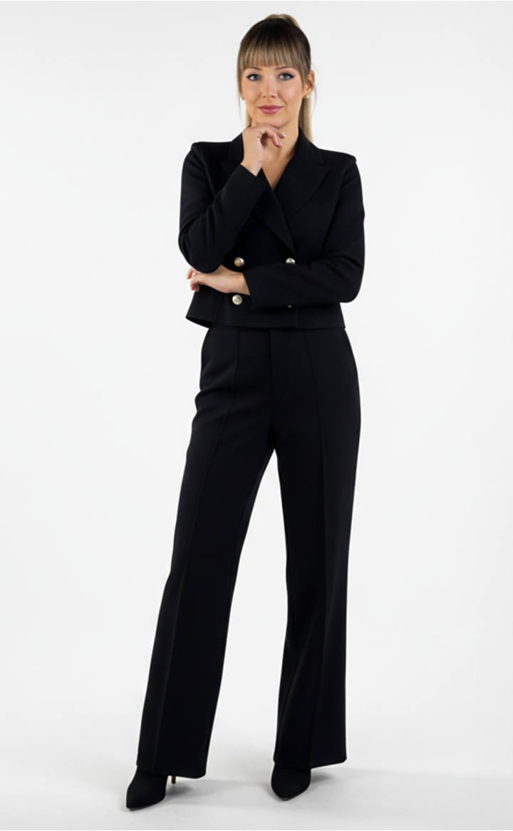 Ensemble Croisé Élégant – Veste et Pantalon Large