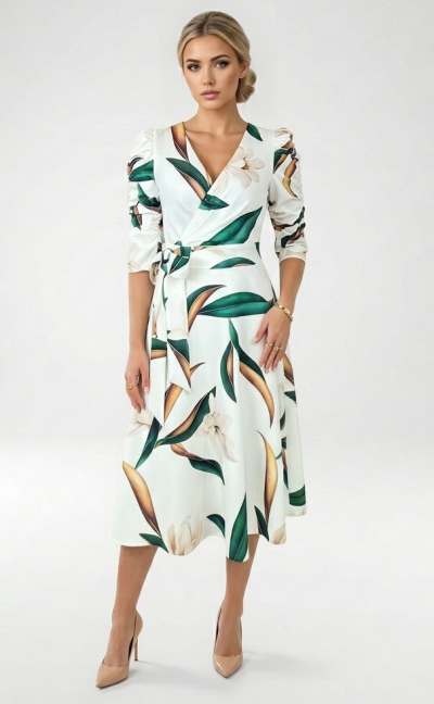 Rozkloszowana sukienka Kate — midi z wiązanym paskiem