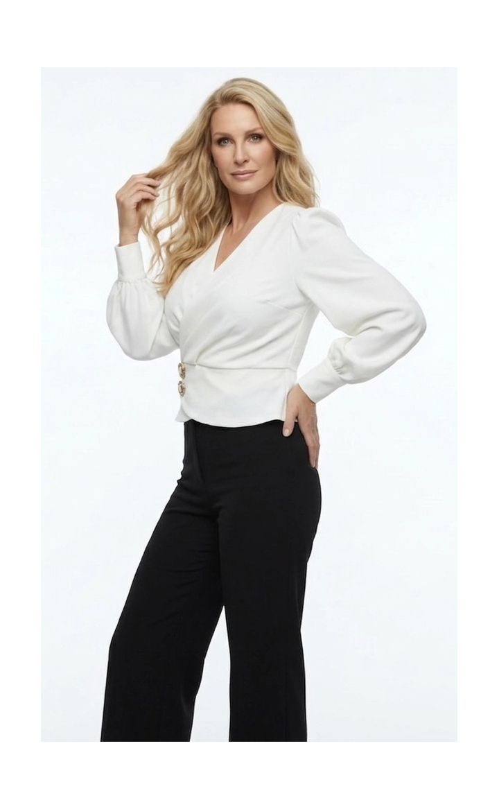 Komplet Elegancki – Bluzka Kopertowa i Szerokie Spodnie Szwedy