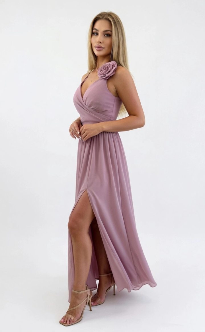 Sukienka Alexandra z kopertowym dekoltem i rozcięciem