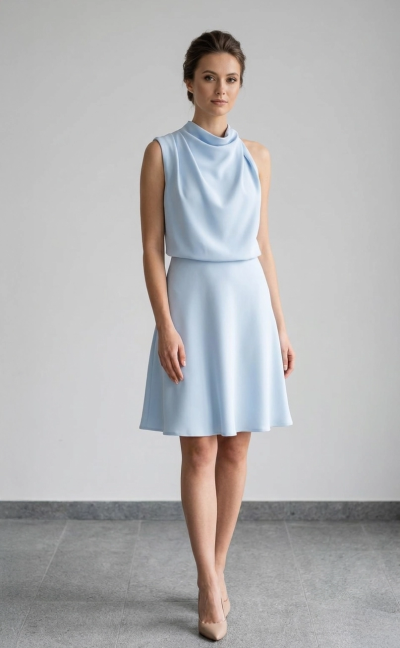 Sukienka do kolana z asymetrycznym ramiączkiem, rozmiar 34-42