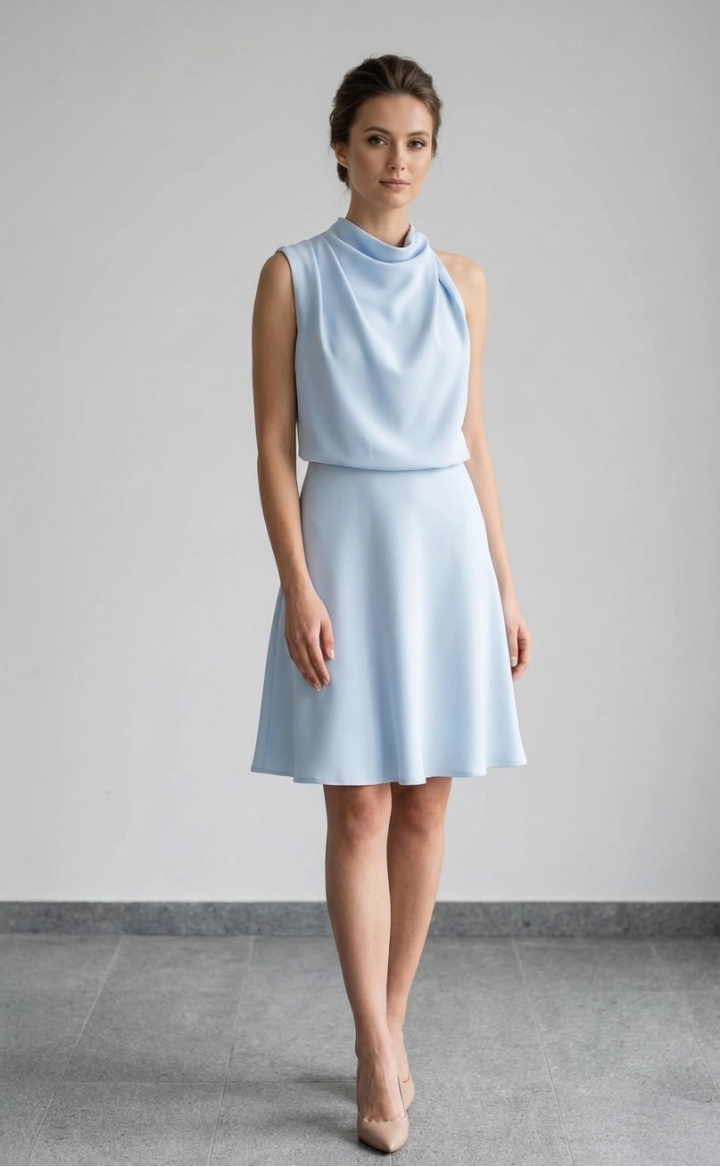 Sukienka do kolana z asymetrycznym ramiączkiem, rozmiar 34-42