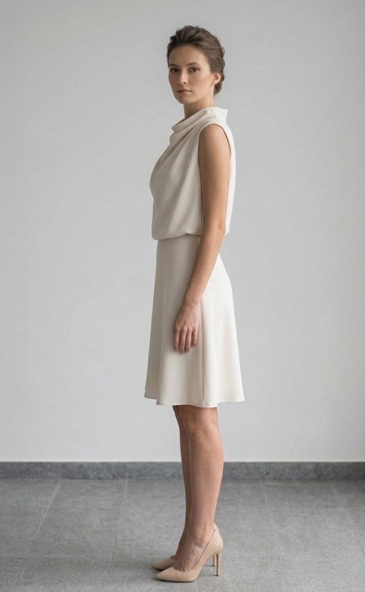 Sukienka do kolana z asymetrycznym ramiączkiem, rozmiar 34-42