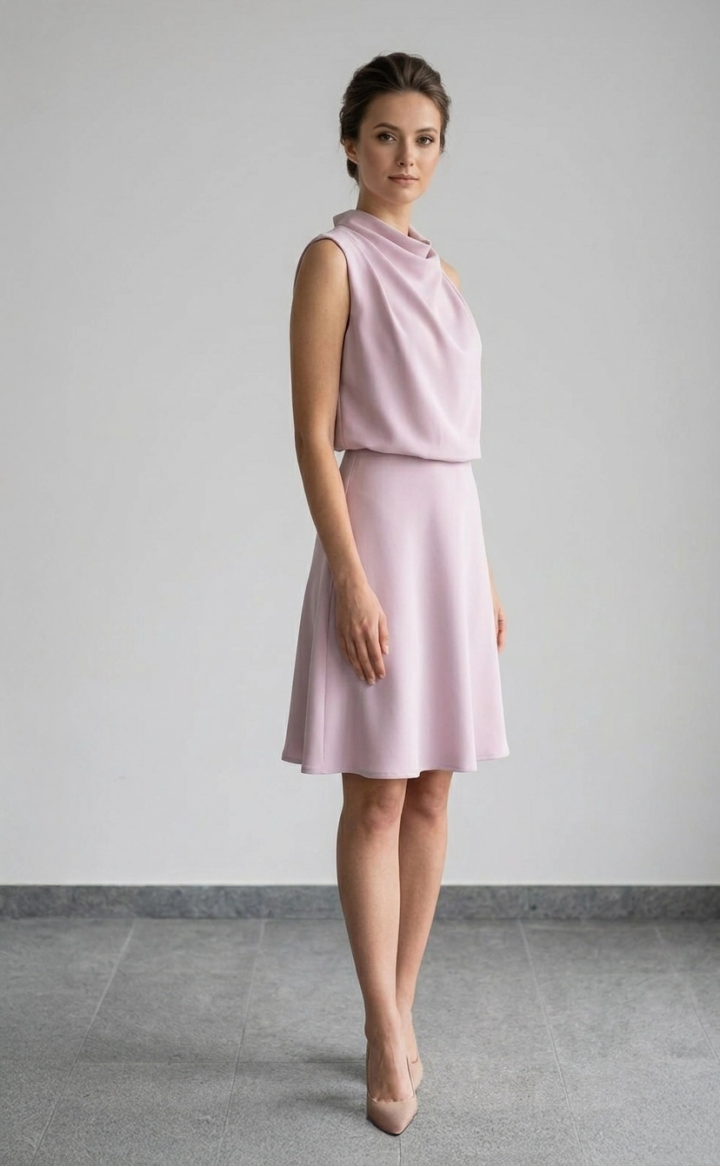 Sukienka do kolana z asymetrycznym ramiączkiem, rozmiar 34-42